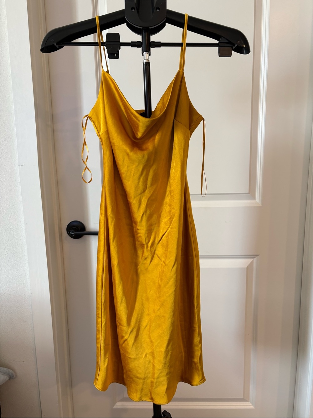 Express Mustard Satin Slip Dress with Cowl Neck